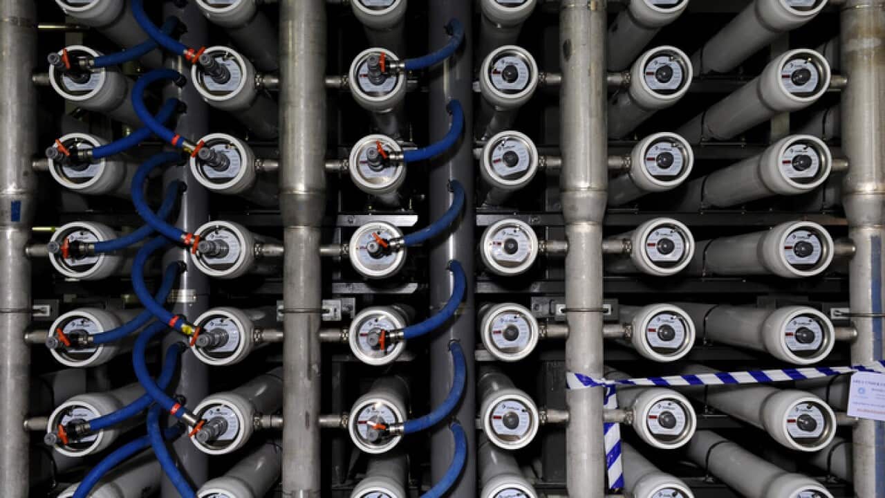 Reverse Osmosis Filters at the Desalination Plant in Sydney on Monday, Dec. 21, 2009. NSW Premier Kristina Keneally toured the Kurnell Desalination plant as it entered its final stage of testing today. (AAP Image/Paul Miller) NO ARCHIVING