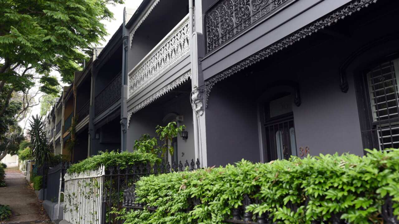 A row of residential houses.