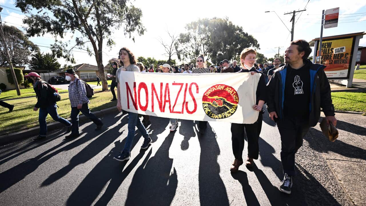 Supporters of the 'Campaign Against Racism and Fascism' march during a protest in Melbourne