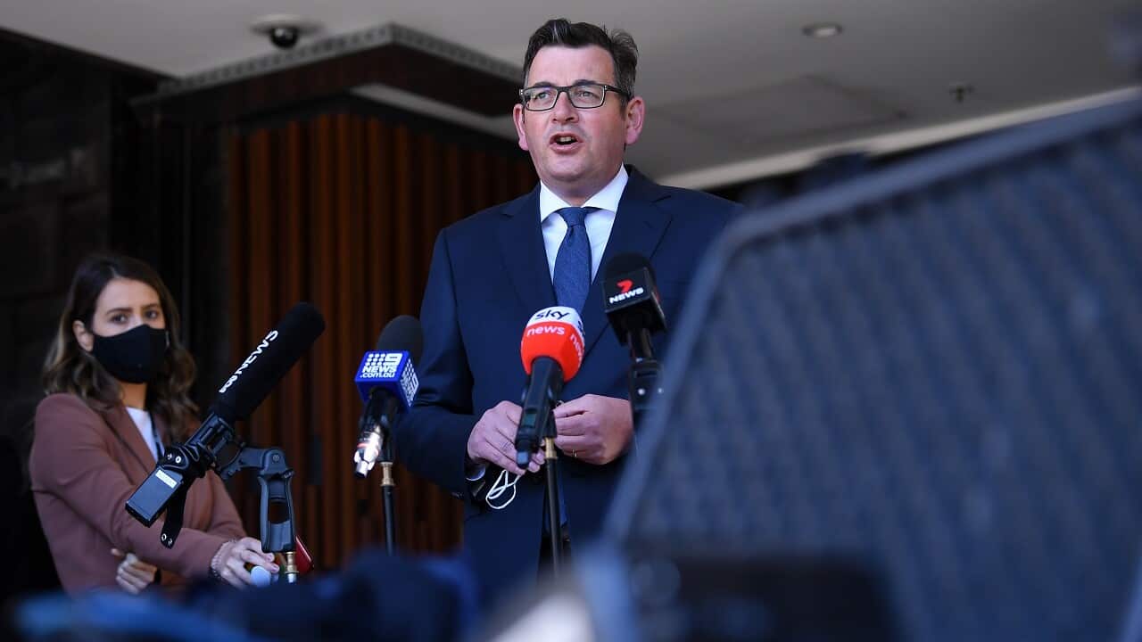 Victorian Premier Daniel Andrews addresses the media during a press conference in Melbourne