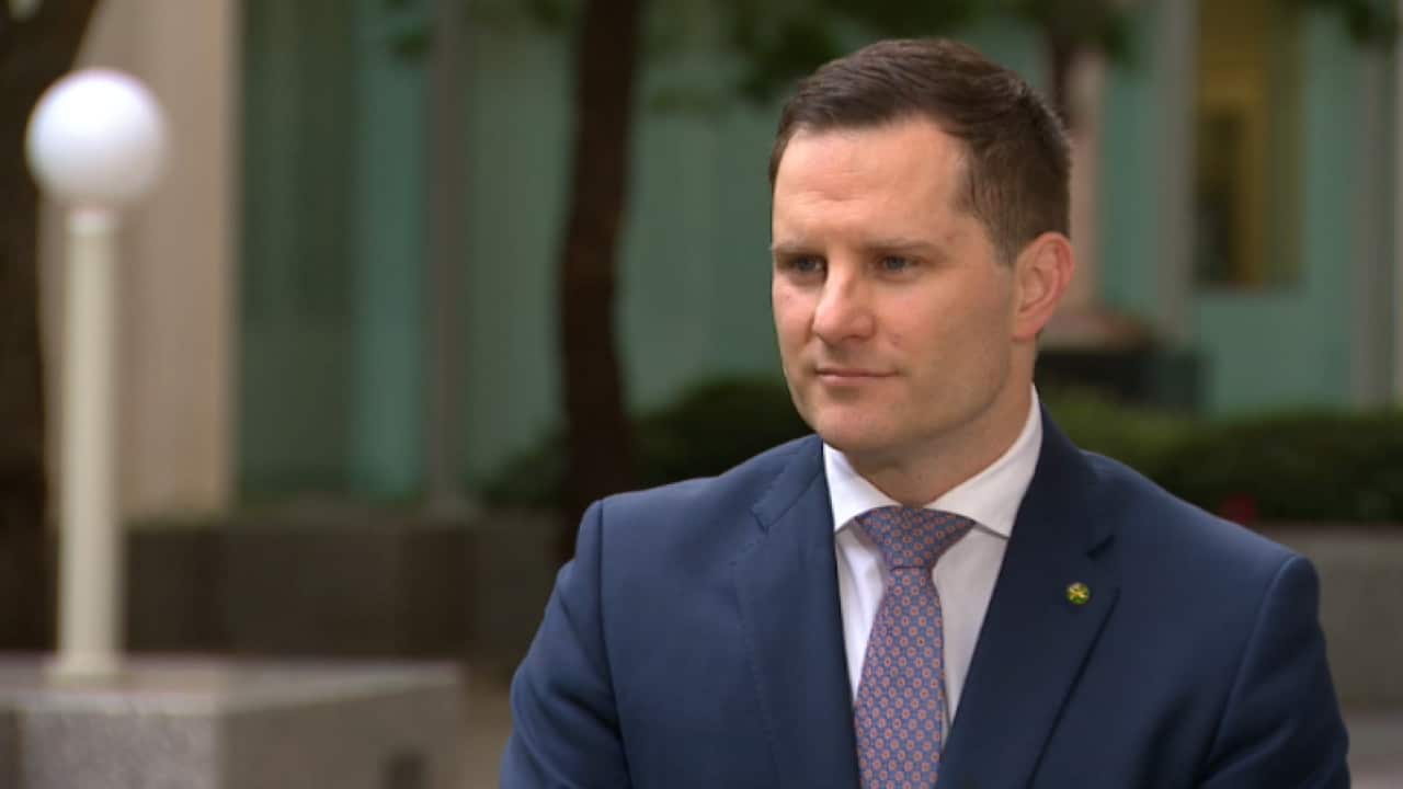 Immigration Minister Alex Hawke in a sit down interview with SBS News.