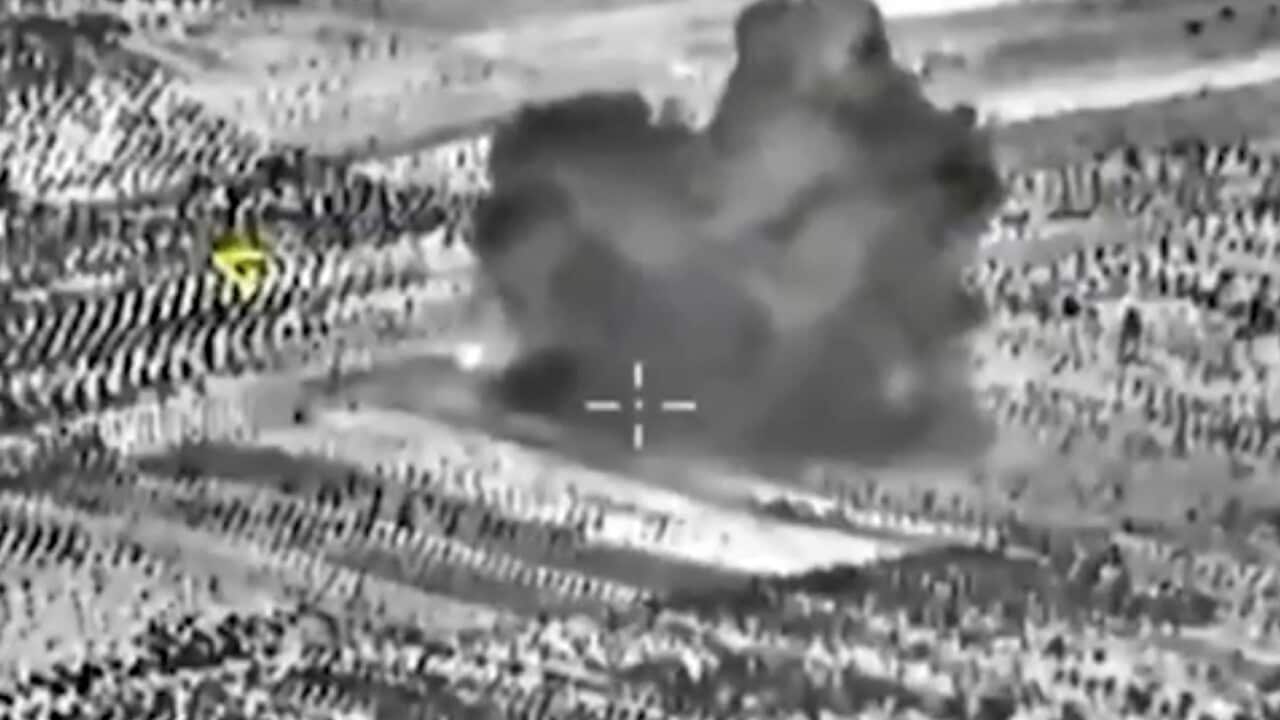 Russian Defense Ministry releases an image showing an attack conducted by a fighter jet in Syria.