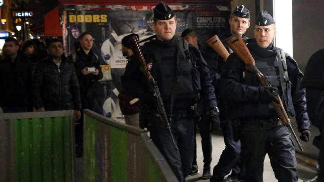 French police patrol at the place de la Republique in Paris, France.