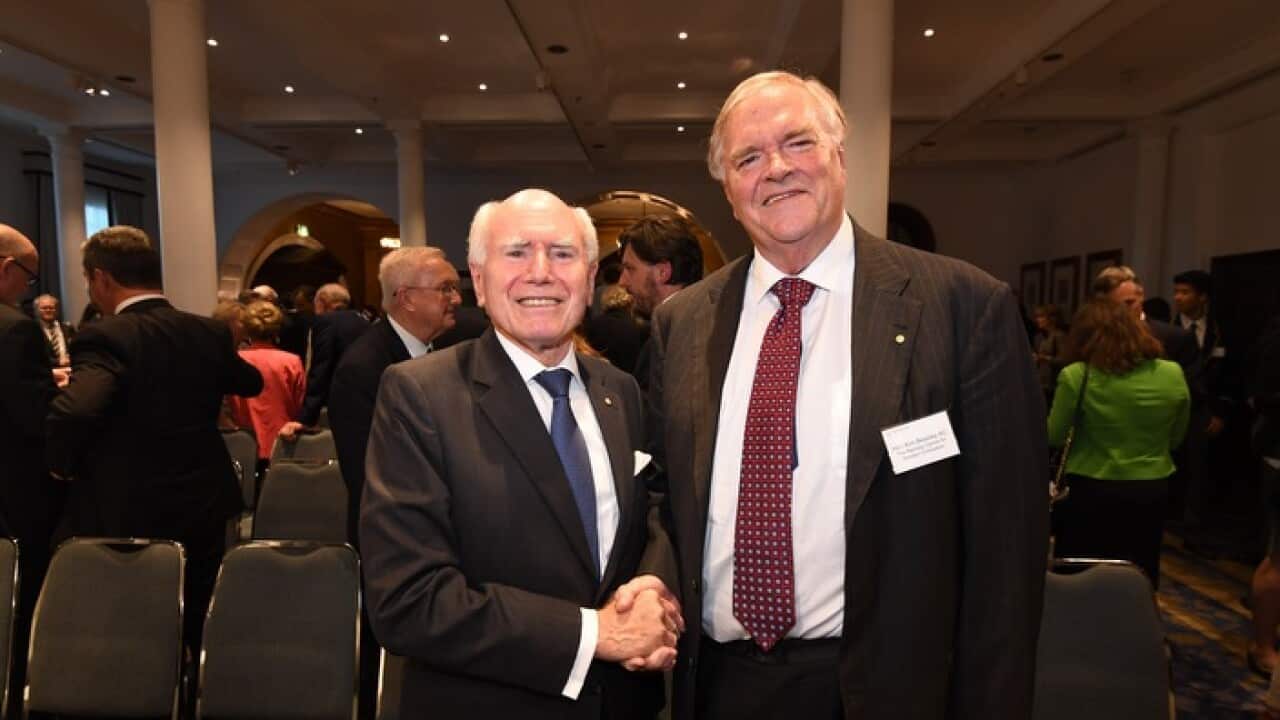 Former Prime Minister John Howard (L) and Kim Beazley at the launch of the Ramsay Centre for Western Civilisation in Sydney, November 20, 2017