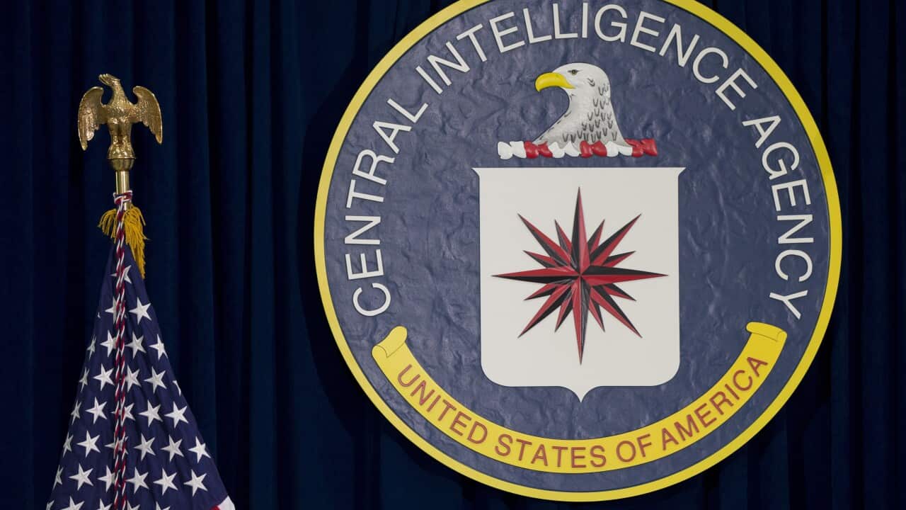 The seal of the Central Intelligence Agency at CIA headquarters in Langley, Virginia.