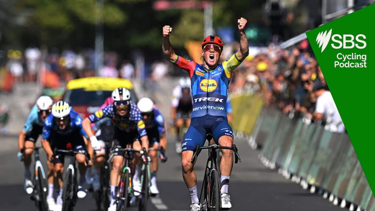 FOIX, FRANCE - JULY 07: Mads Pedersen of Denmark and Team Lidl - Trek celebrates at finish line as stage winner during the 113th Tour de France 2026, Stage 4 a 181.9km stage from Carcassonne to Foix / #UCIWT / on July 07, 2026 in Foix, France. (Photo by Tim de Waele/Getty Images)