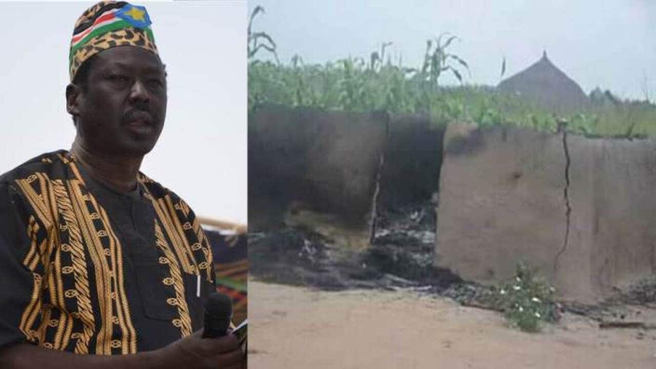 The picture destroyed house and picture of Philip Aguer Panyang