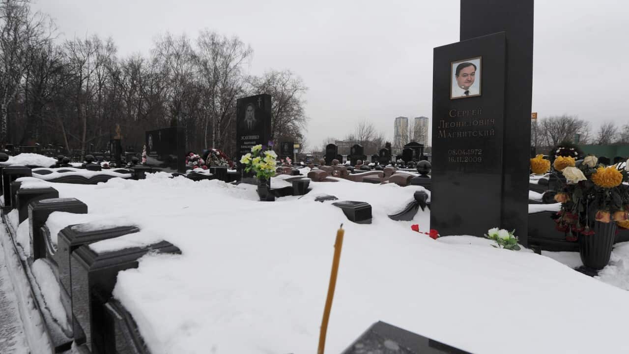 The grave of Russian lawyer Sergei Magnitsky, in Moscow