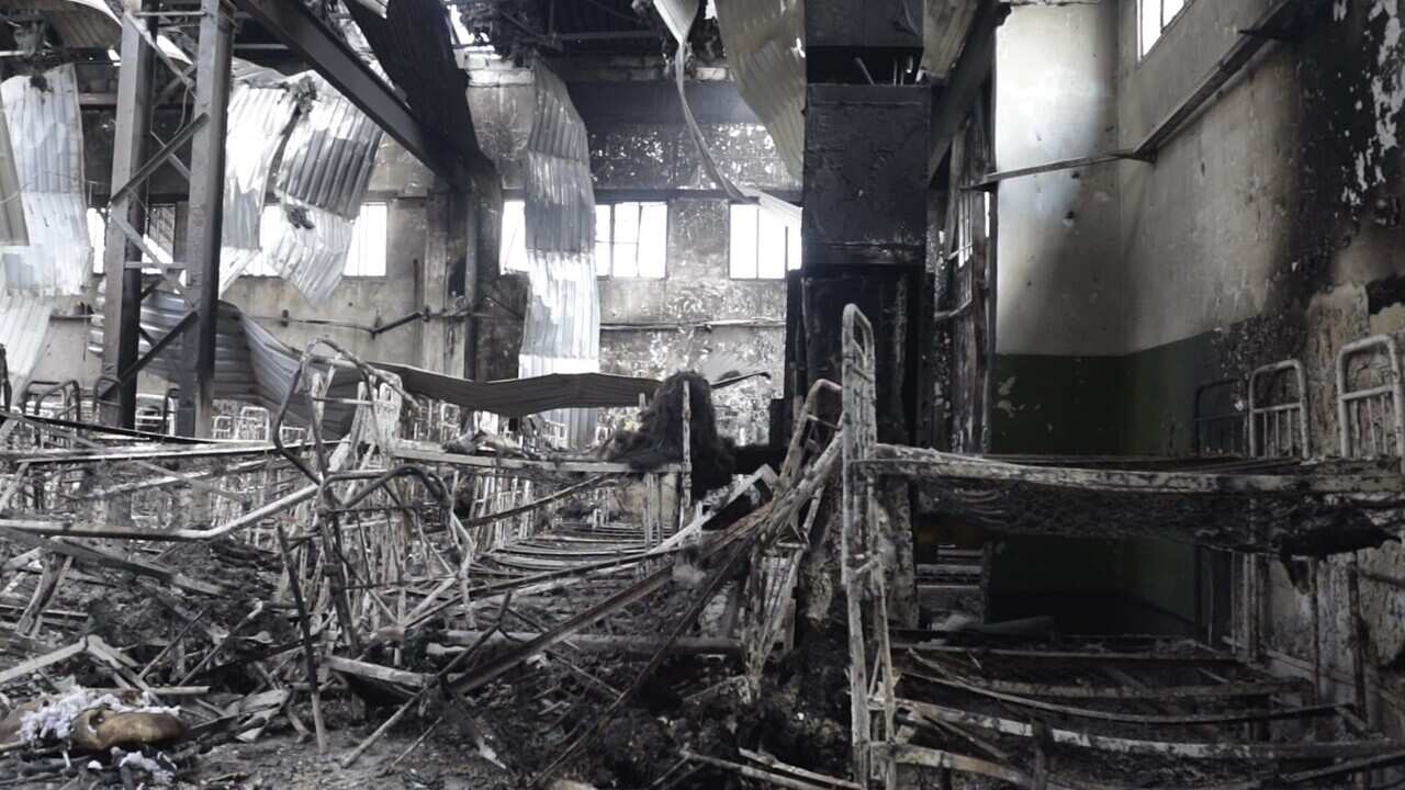 A destroyed barrack at a prison in Olenivka, in an area controlled by Russian-backed separatist forces in eastern Ukraine.