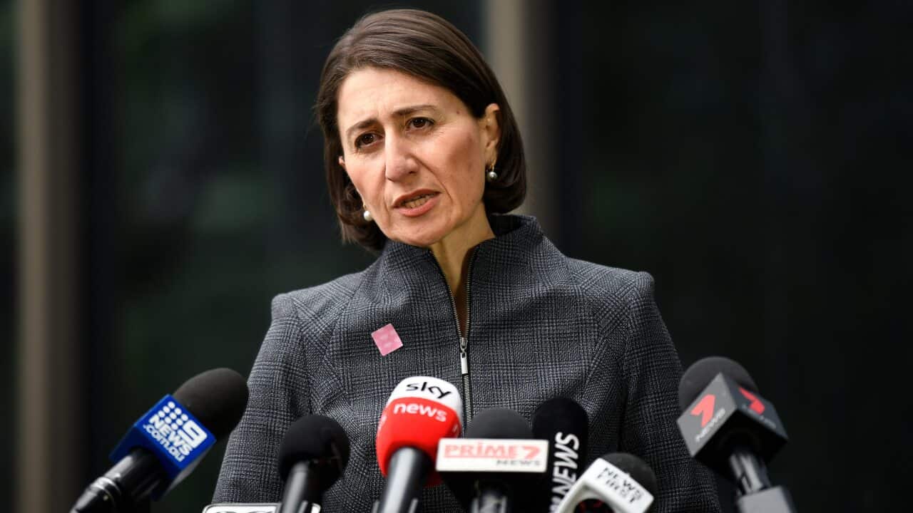 NSW Premier Gladys Berejiklian speaks to the media during a press conference in Sydney, Monday, April 20, 2020.
