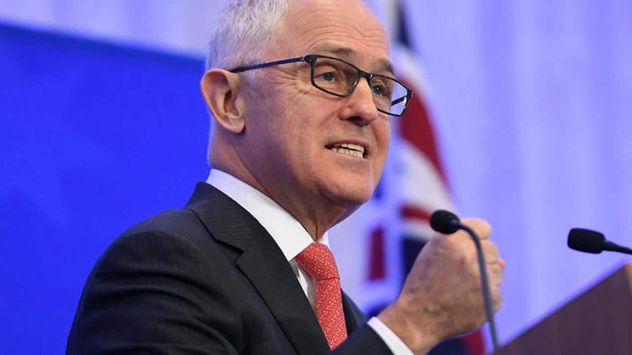 Prime Minister Malcolm Turnbull delivers an address at the 59th Liberal Party Federal Council Meeting in Sydney, Saturday, June 24, 2017. (AAP Image/Dan Himbrechts) NO ARCHIVING