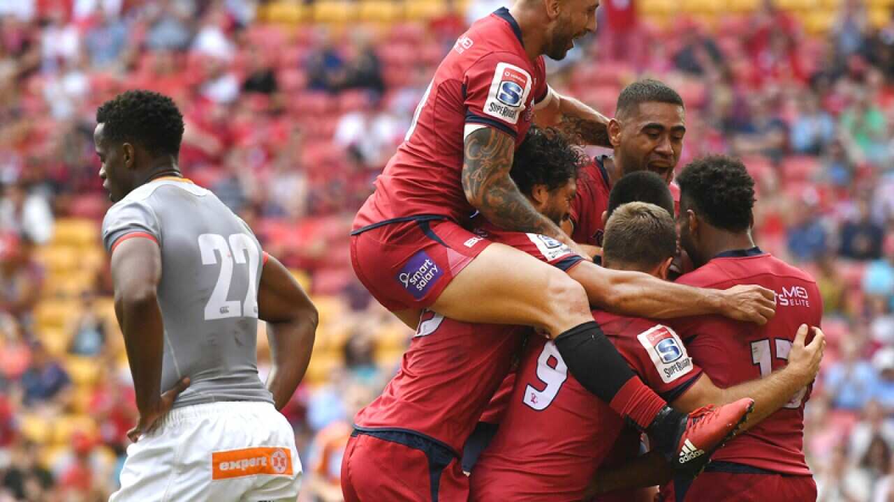 Queensland Reds players celebrate