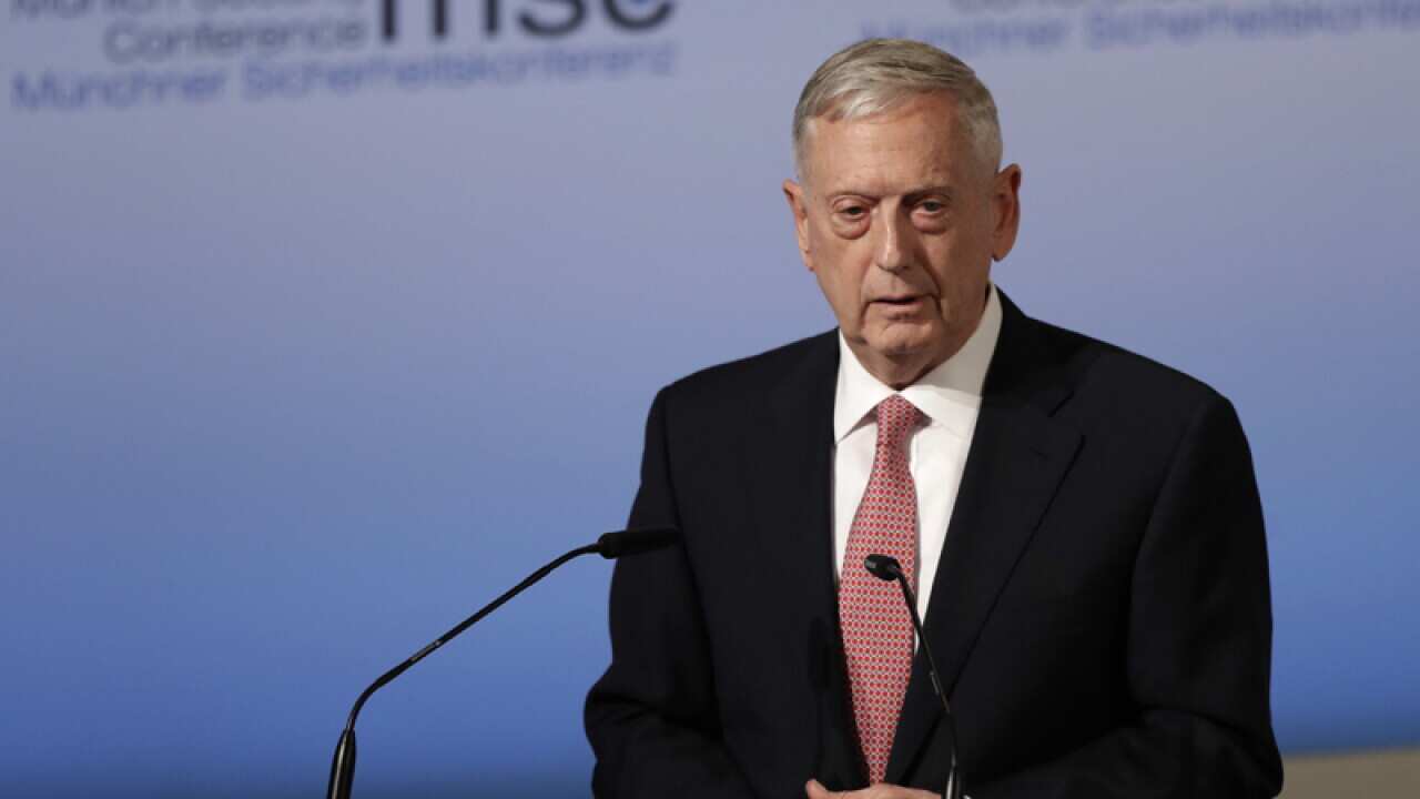 Jim Mattis speaks during the Munich Security Conference