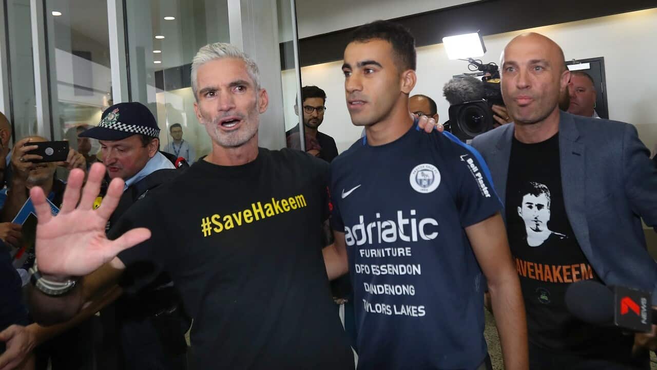 Craig Foster and Hakeem Al-Araibi on Tuesday.