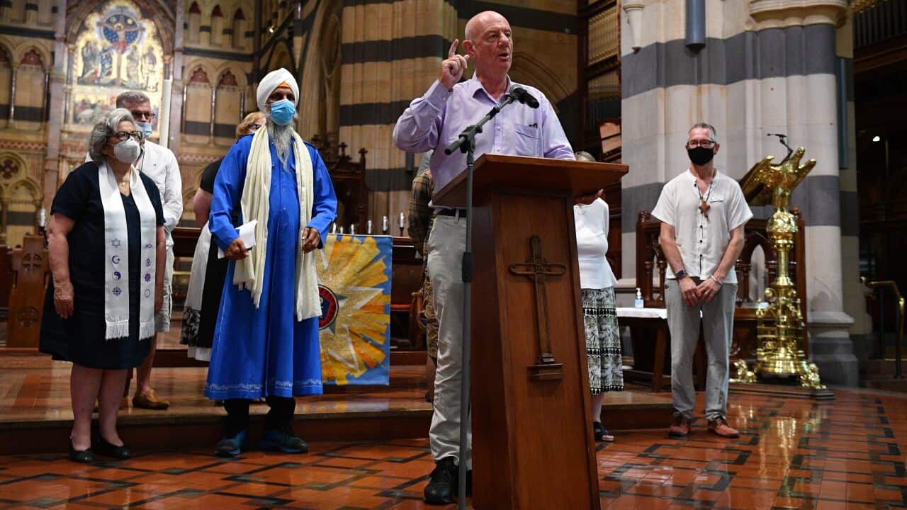 Reverend Tim Costello speaks during the launch of the Set Them Free campaign at St. Paul’s Cathedral in Melbourne.