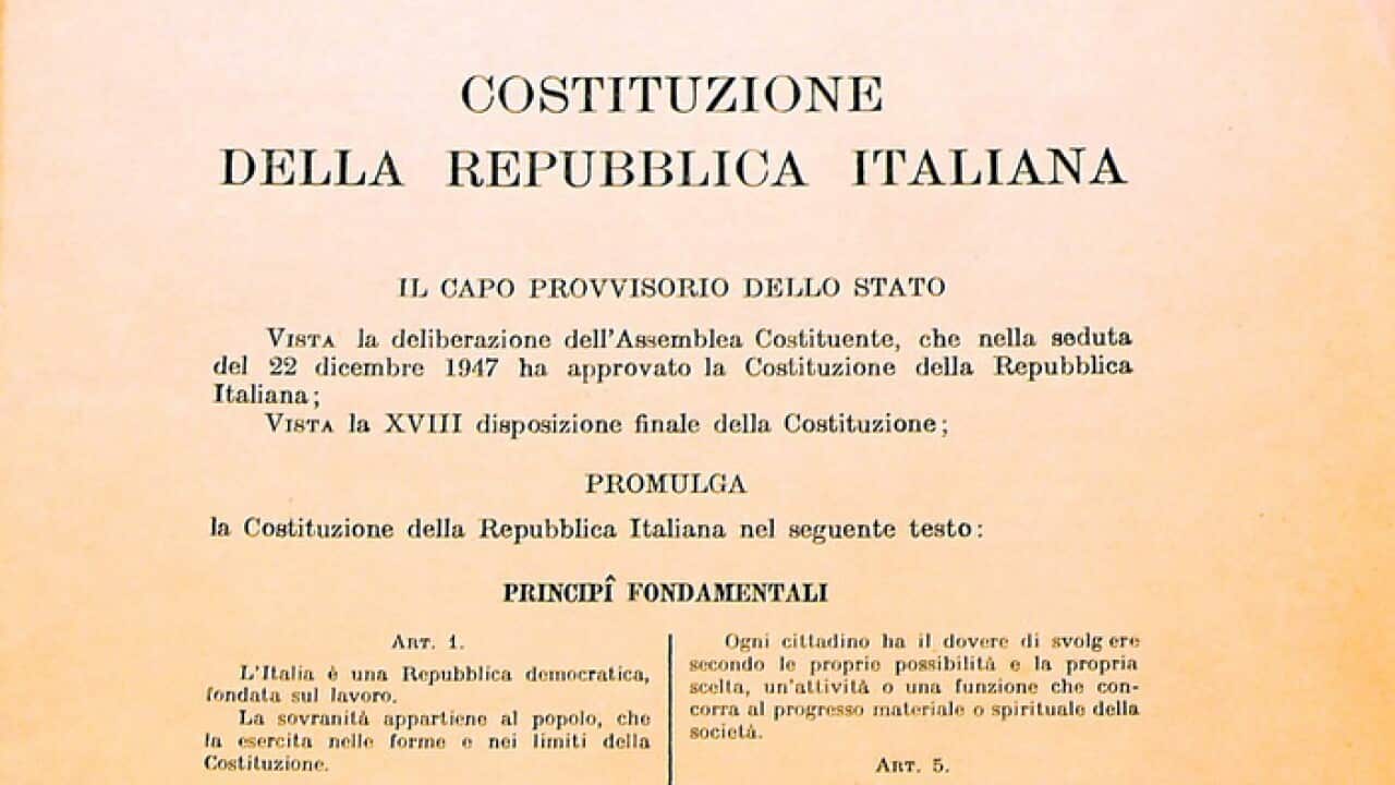 First page of one of the original copies of the Italian Constitution