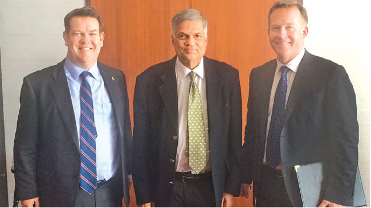 Premier of Tasmania, Will Hodgman and Matthew Groom, Tasmanian Minister for State Growth with Prime Minister Ranil Wickremesinghe