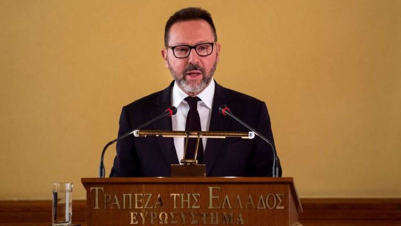 Bank of Greece governor Yannis Stournaras speaks during a meeting of the bank's shareholders in Athens on April 1, 2019. (Photo by ANGELOS TZORTZINIS / AFP) (Photo credit should read ANGELOS TZORTZINIS/AFP/Getty Images)