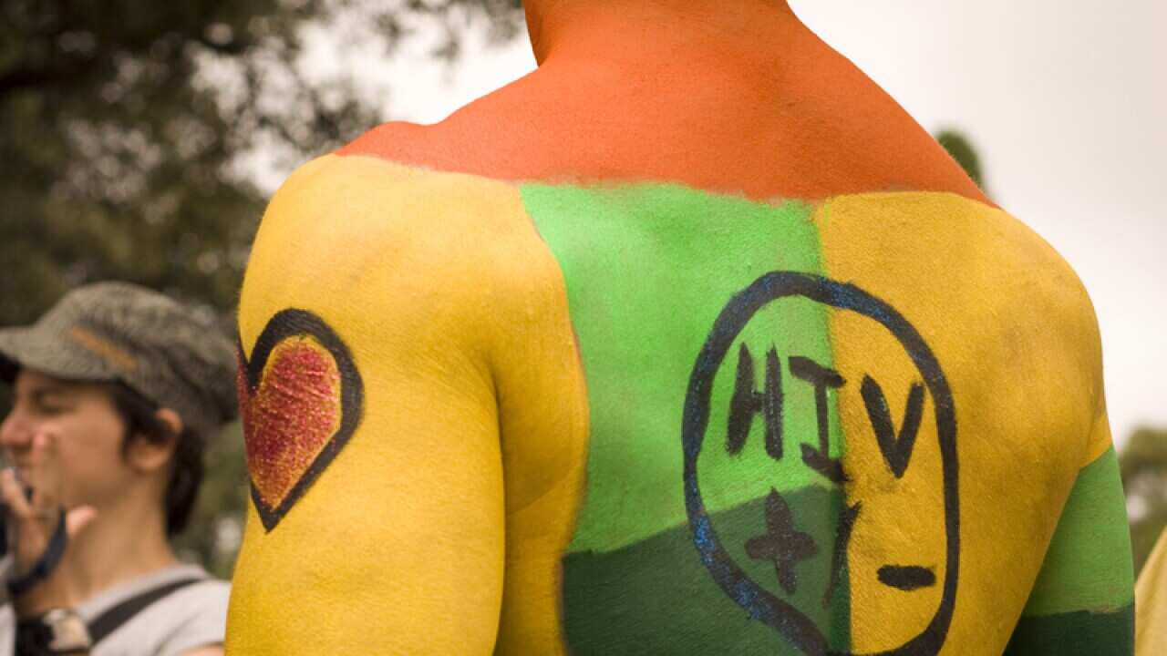 A "HIV ambassador" at the Mardi Gras Fair Day
