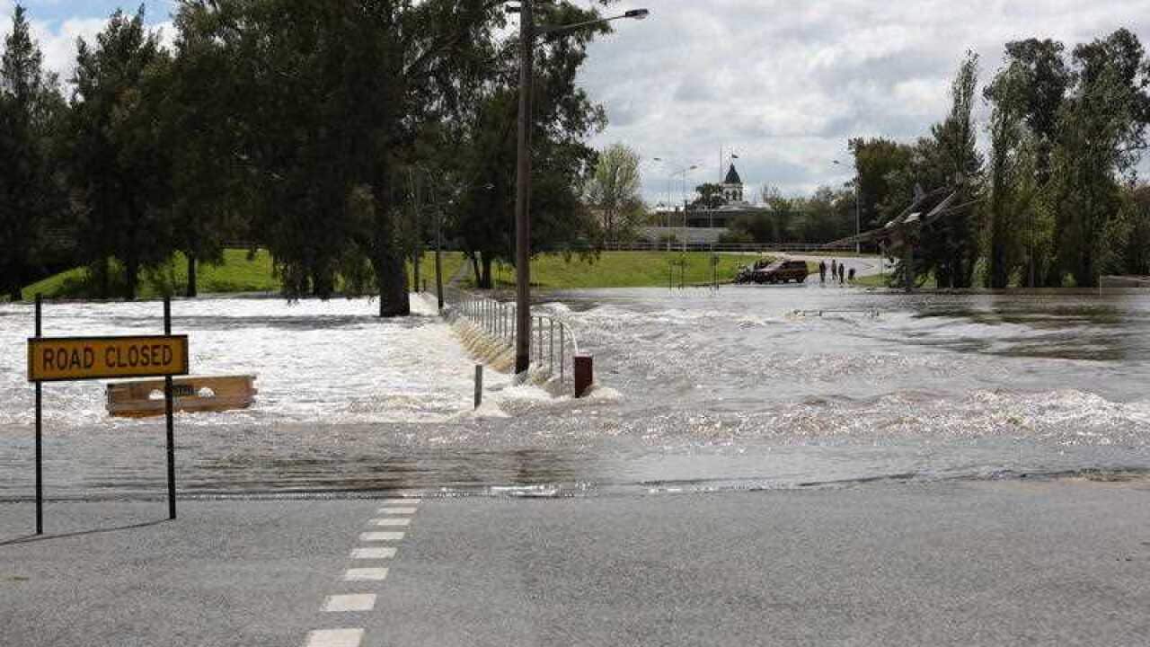 Floodwater at the Johnny Woods Crossing in Forbes, in central west NSW