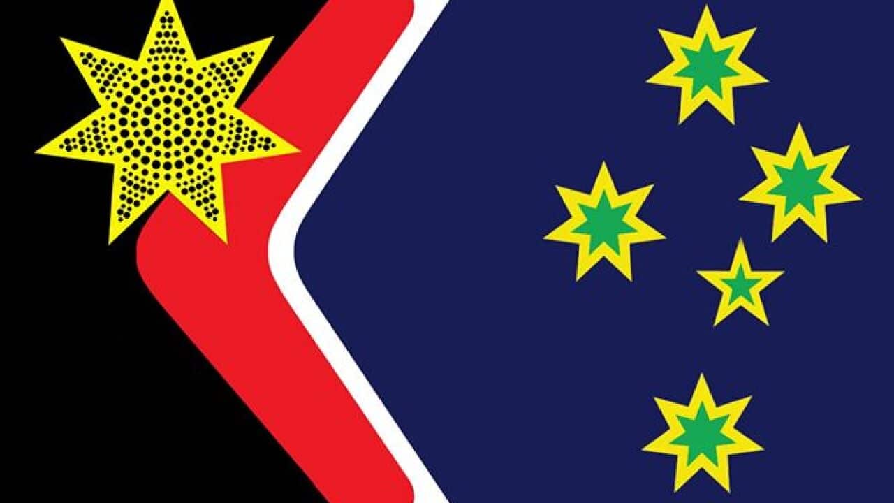 'The Reconciliation Flag' designed by John Blaxland from the Australian National University. (Image: Facebook)