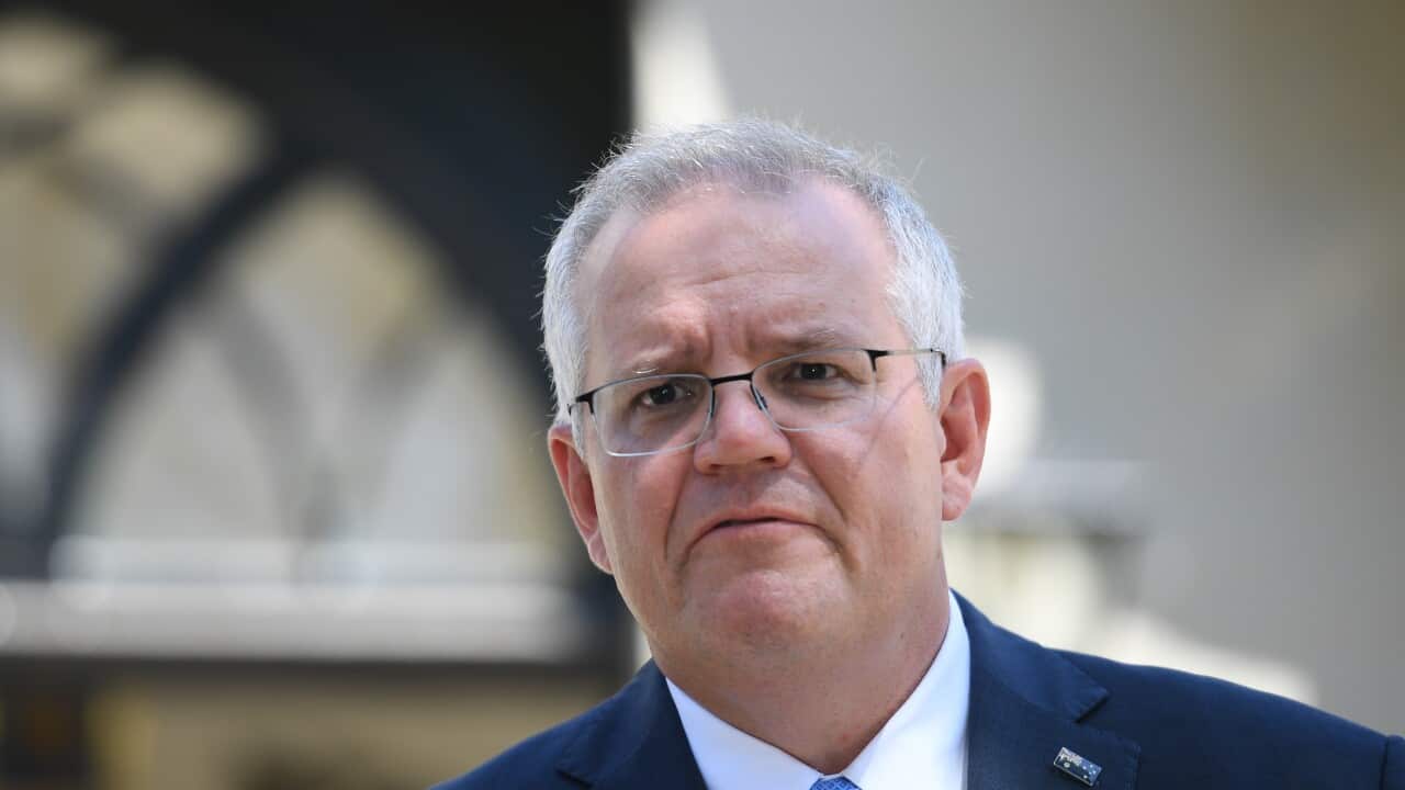 Prime Minister Scott Morrison delivers the Royal Commission Report into Aged Care during a press conference at Kirribilli House in Sydney, Monday, March 3, 2021. (AAP Image/Dean Lewins) NO ARCHIVING