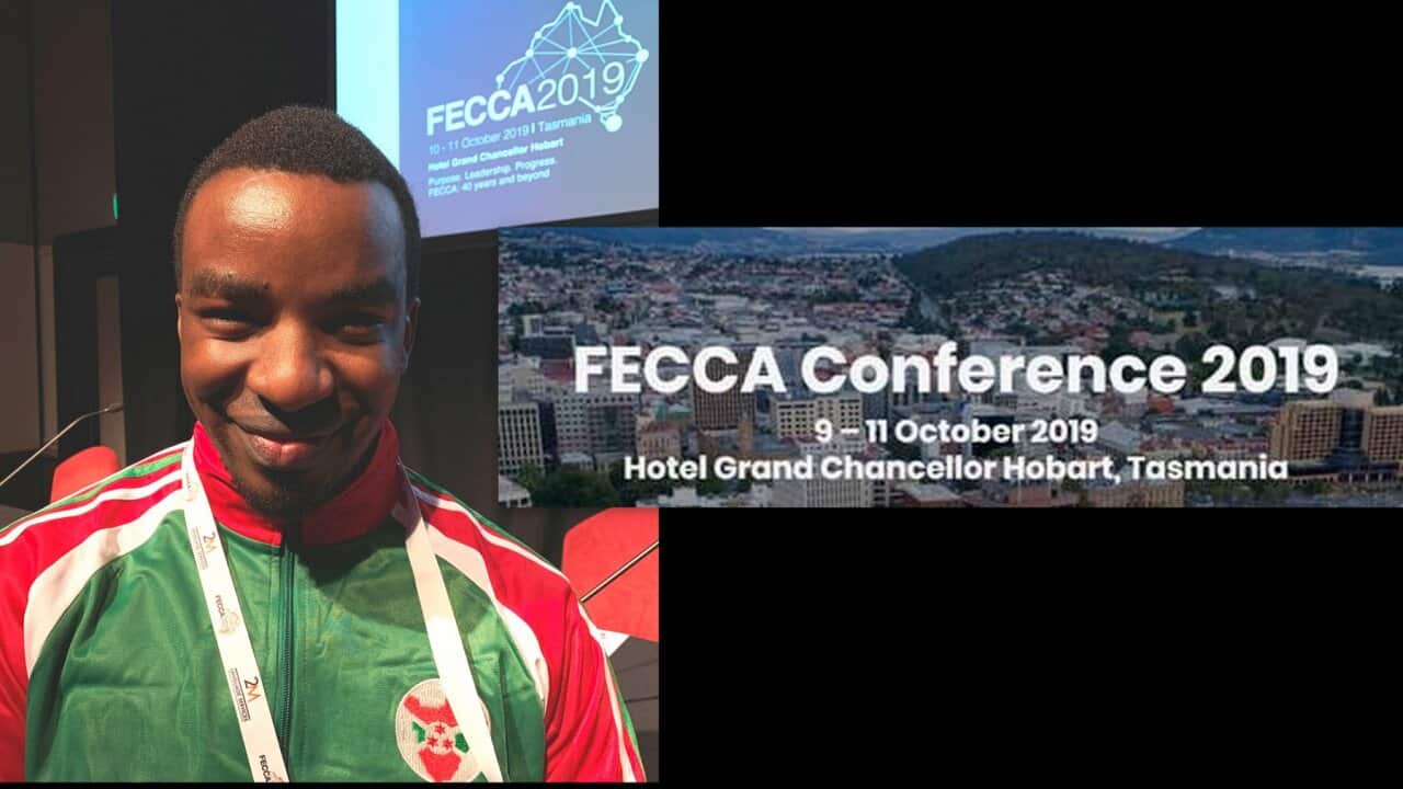 Fablice Manirakiza at the FECCA conference October 2019 in Tasmania, Hobart