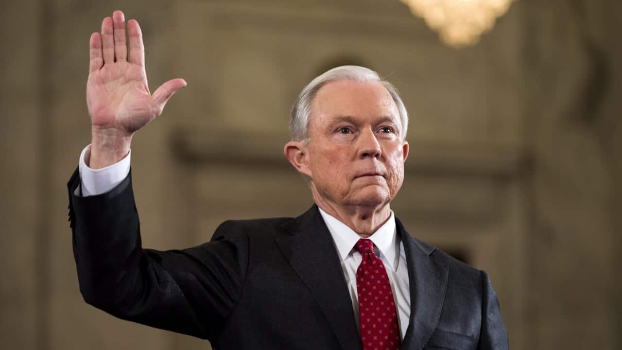 Republican Senator from Alabama, Jeff Sessions, prepares to testify at his confirmation hearing to be the Trump administration's Attorney General