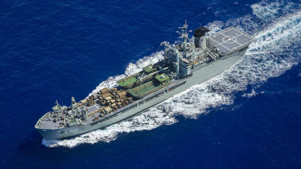 HMAS Tobruk arriving in Vanuatu