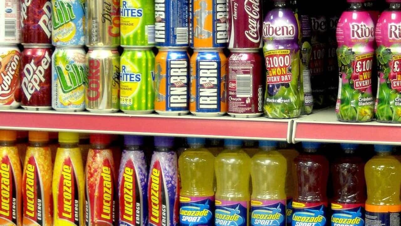 soft drinks on sale in a supermarket.