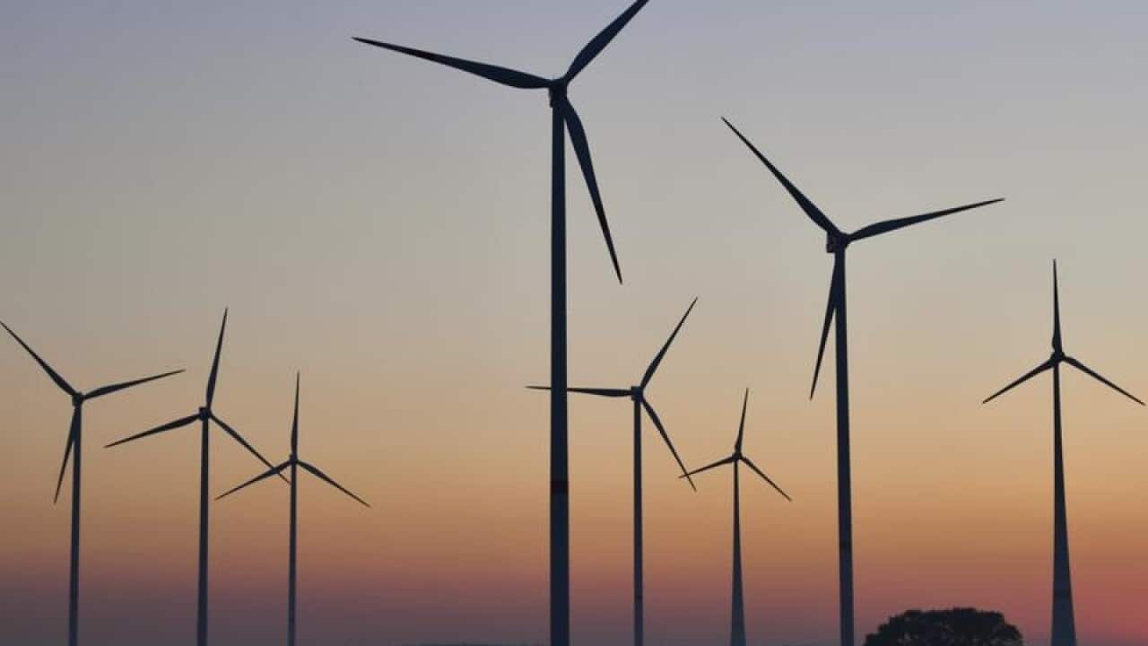 Wind turbines near Jacobsdorf, Germany.