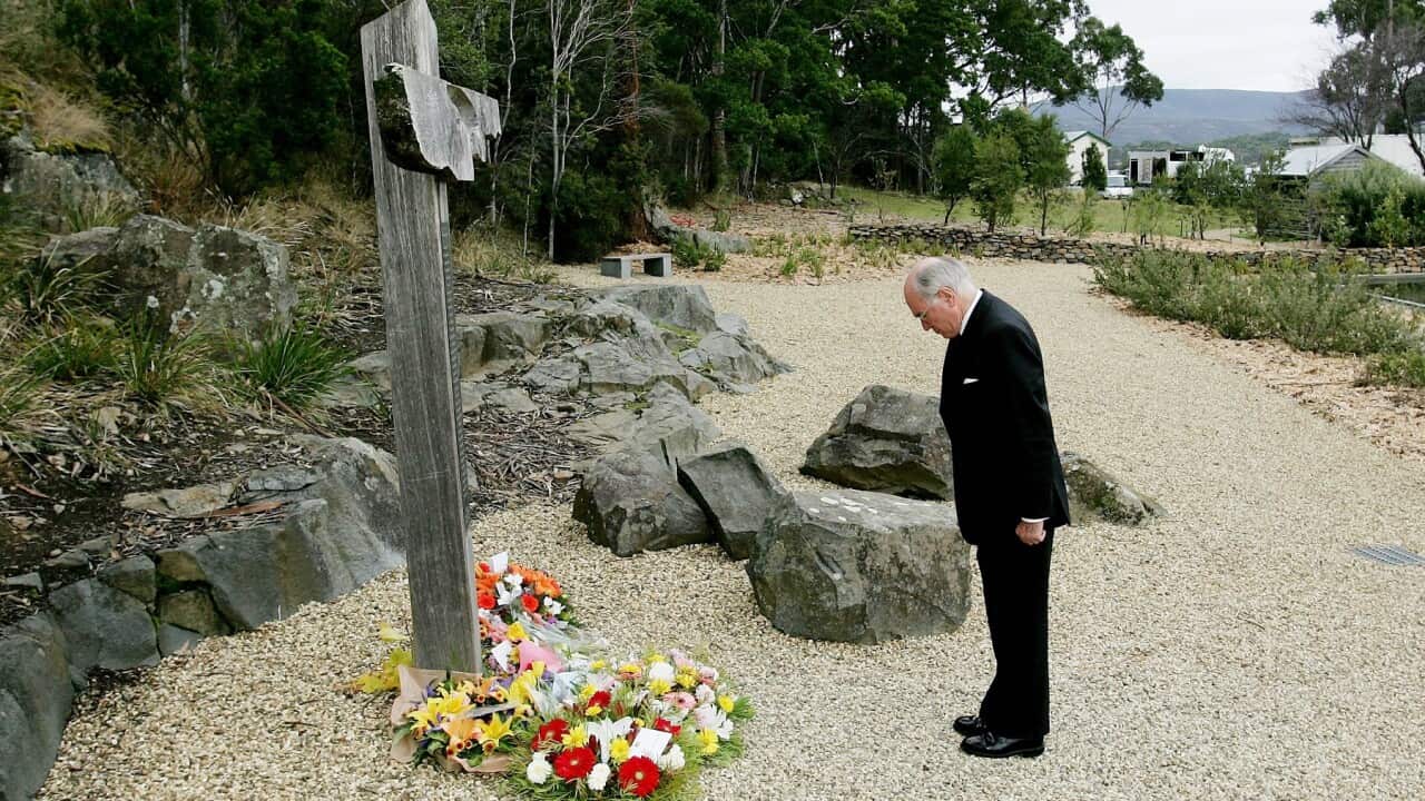 John Howard at a previous Port Arthur anniversary
