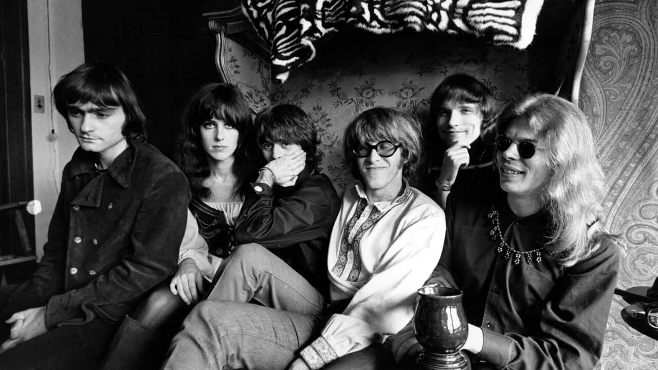 1968 file photo, members of the rock group Jefferson Airplane pose for a photograph in San Francisco. From left, Marty Balin, Grace Slick, Spencer Dryden, Paul Kantner, Jorma Kaukonen, and Jack Casady. (AP)