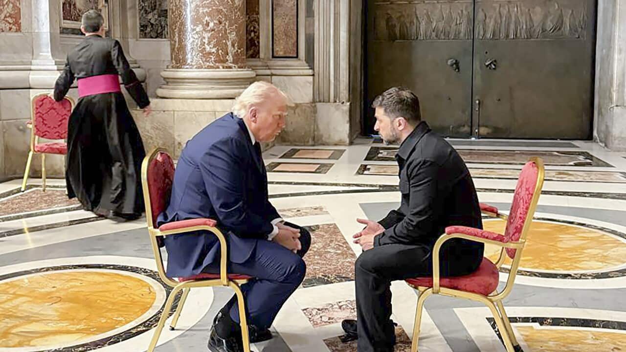 Ukrainian President Zelensky meets US President Trump at Pope Francis' funeral mass in Vatican City
