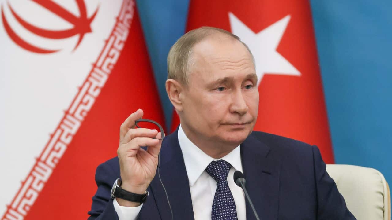 Russia's President Vladimir Putin following a trilateral meeting Iran and Turkey