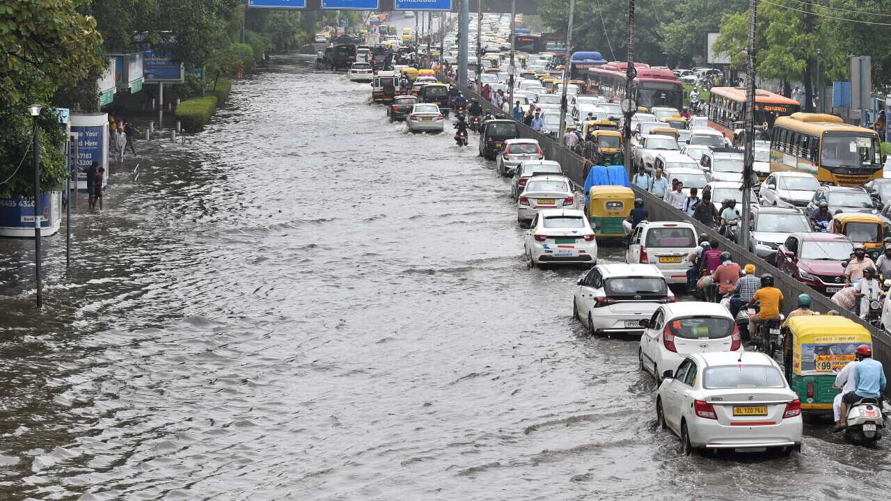 Heavy monsoon rain in New Delhi