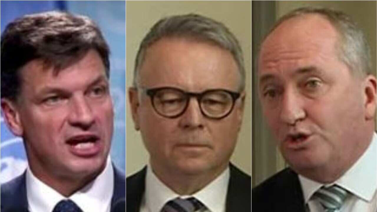 Barnaby Joyce and Joel Fitzgibbon have an impromptu argument in the corridors of Parliament House. Source: Supplied