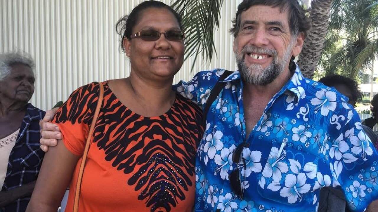 Jethro Dhamarrandji-Baker, with Jethro's aunt Bettina Danganbarr.