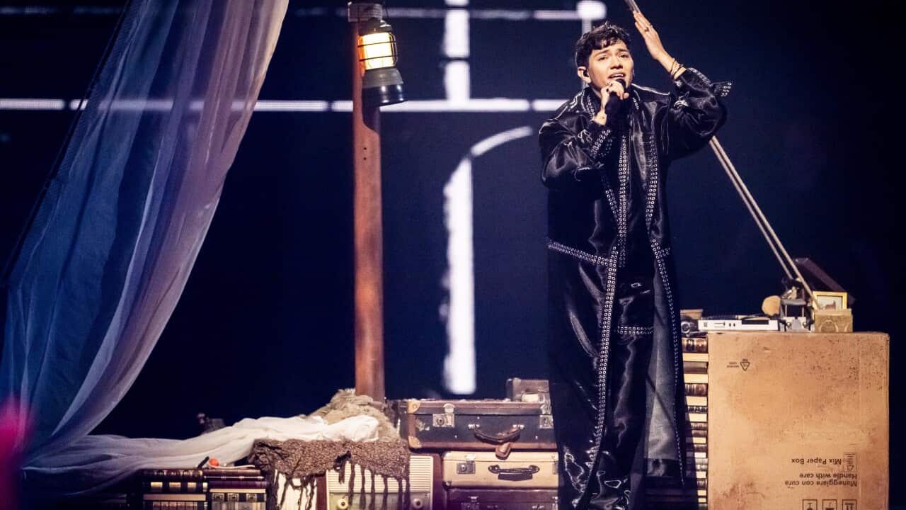 Austria's JJ singing on stage