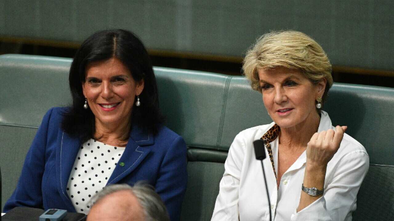 Julia Banks and Julie Bishop during Question Time in the House of Representatives.