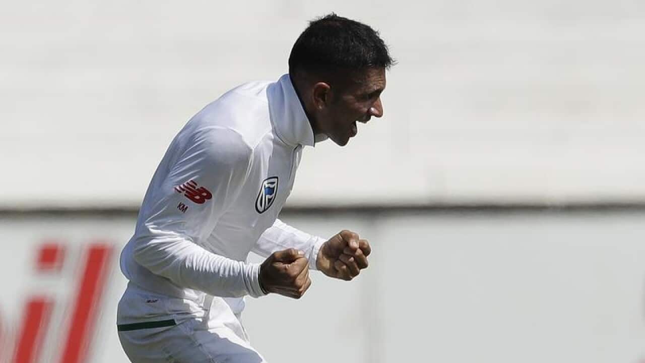 South Africa's bowler Keshav Mahara.