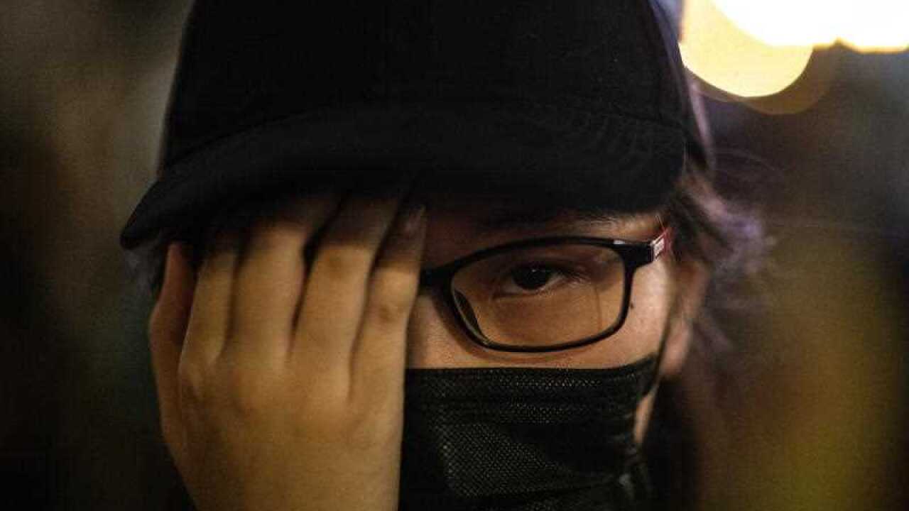 Woman at anti-government rally at Central, in Hong Kong, China.