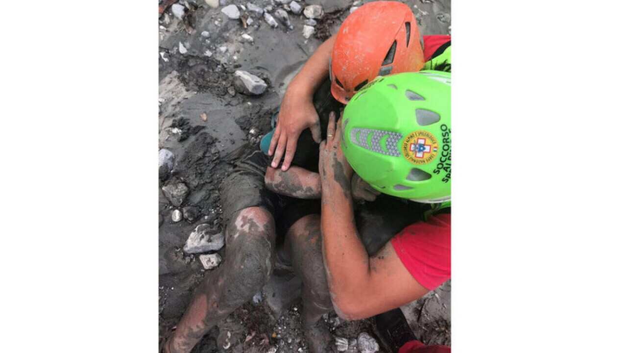 An eight year-old girl is rescued by the mountain rescue service in the Gorge of Raganello where the flood of a torrent caused ten victims.