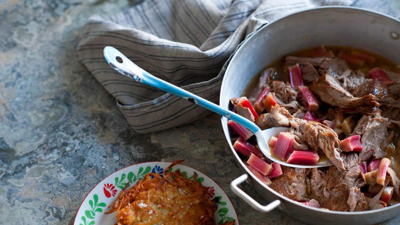 Pork with rhubarb, chilli and cider