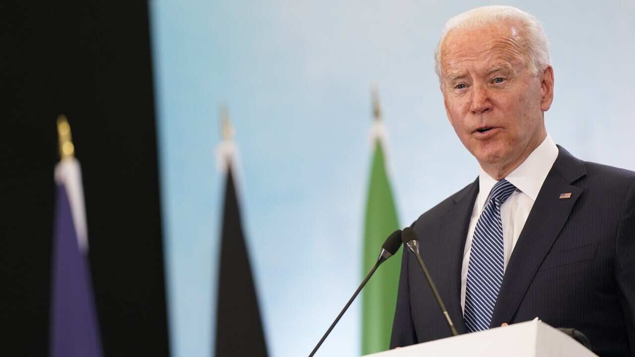 President Joe Biden speaks after attending the G-7 summit