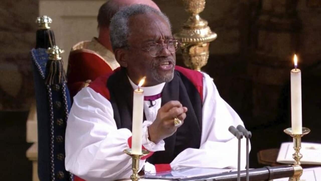 Michael Bruce Curry addresses the royal wedding.