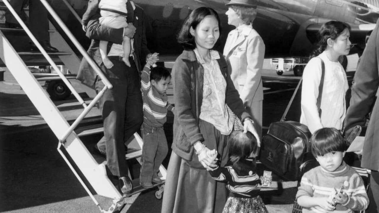 Vietnamese refugees arrive in Canberra, 1979.