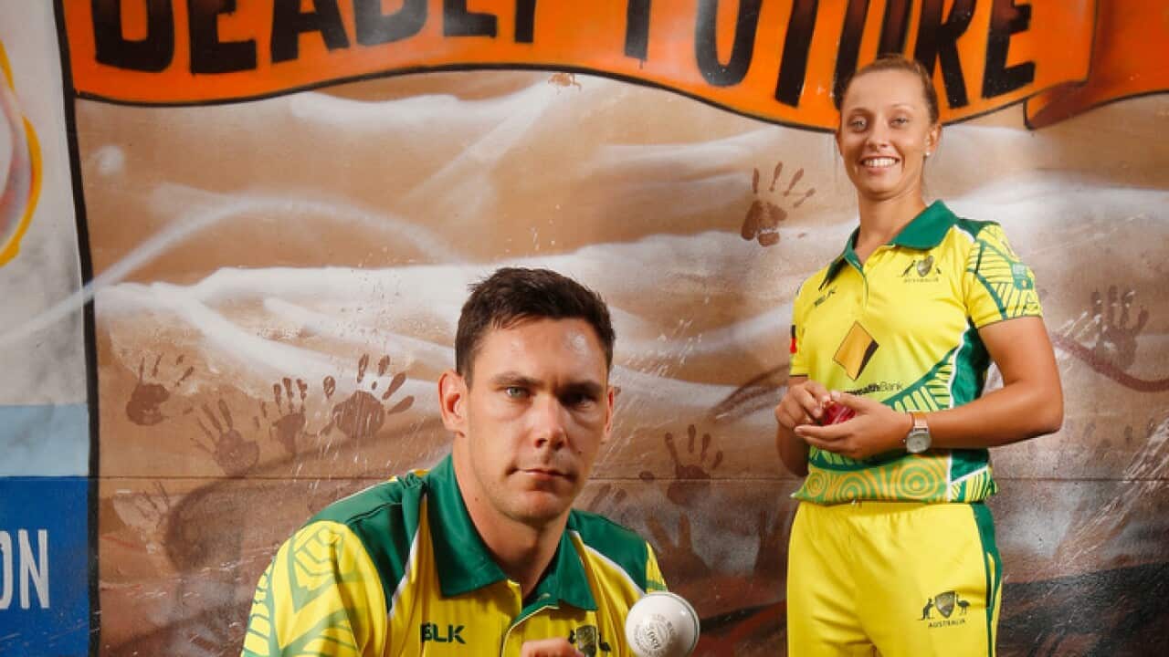 Ashleigh Gardner (standing) and Scott Boland
