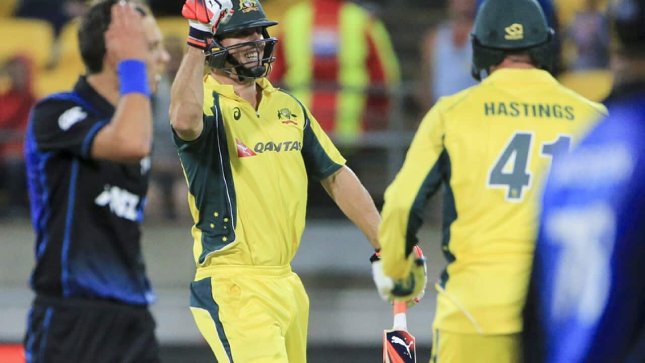 Australia's Mitchell Marsh and John Hastings celebrate