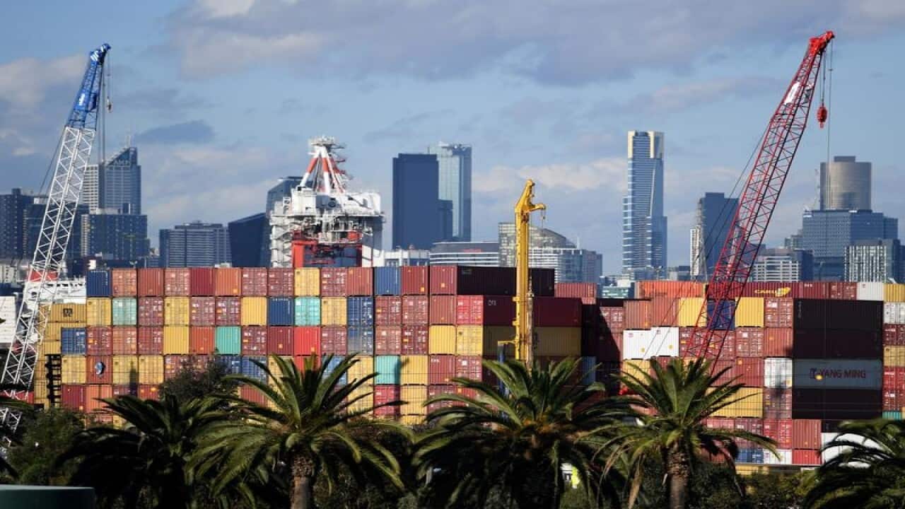 The Melbourne City skyline and the Port of Melbourne